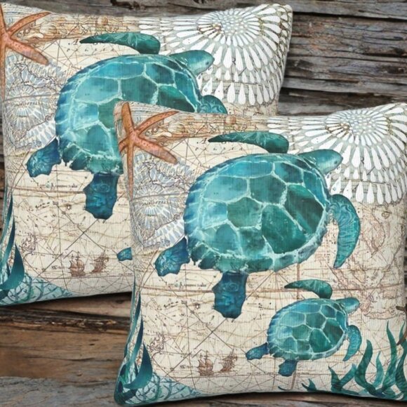 Beach Pillow Covers Soft Cases Set Cottage Decor Coastal Nautical Decoration 18" - Picture 3 of 8